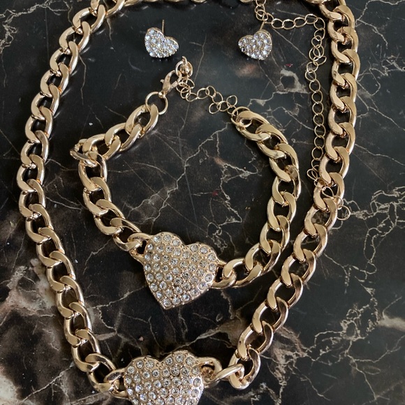 Jewelry - Gold Heart Necklace and Earring Set